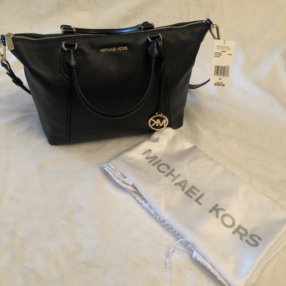 011 -MICHAEL Michael Kors Black Lenox Large Satchel, Shoulder, and Crossbody Bag - Picture 2 of 14